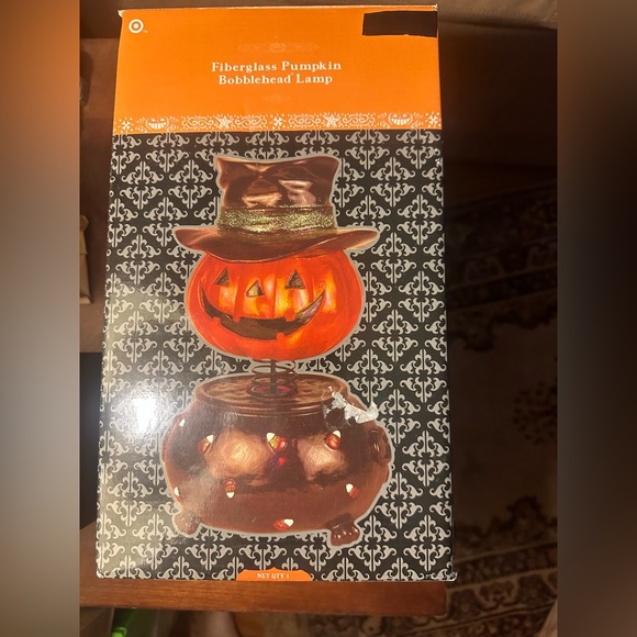 Fiberglass Pumpkin Bobblehead Lamp Halloween LED Sparkley Light DECORATION NIB - Picture 2 of 7
